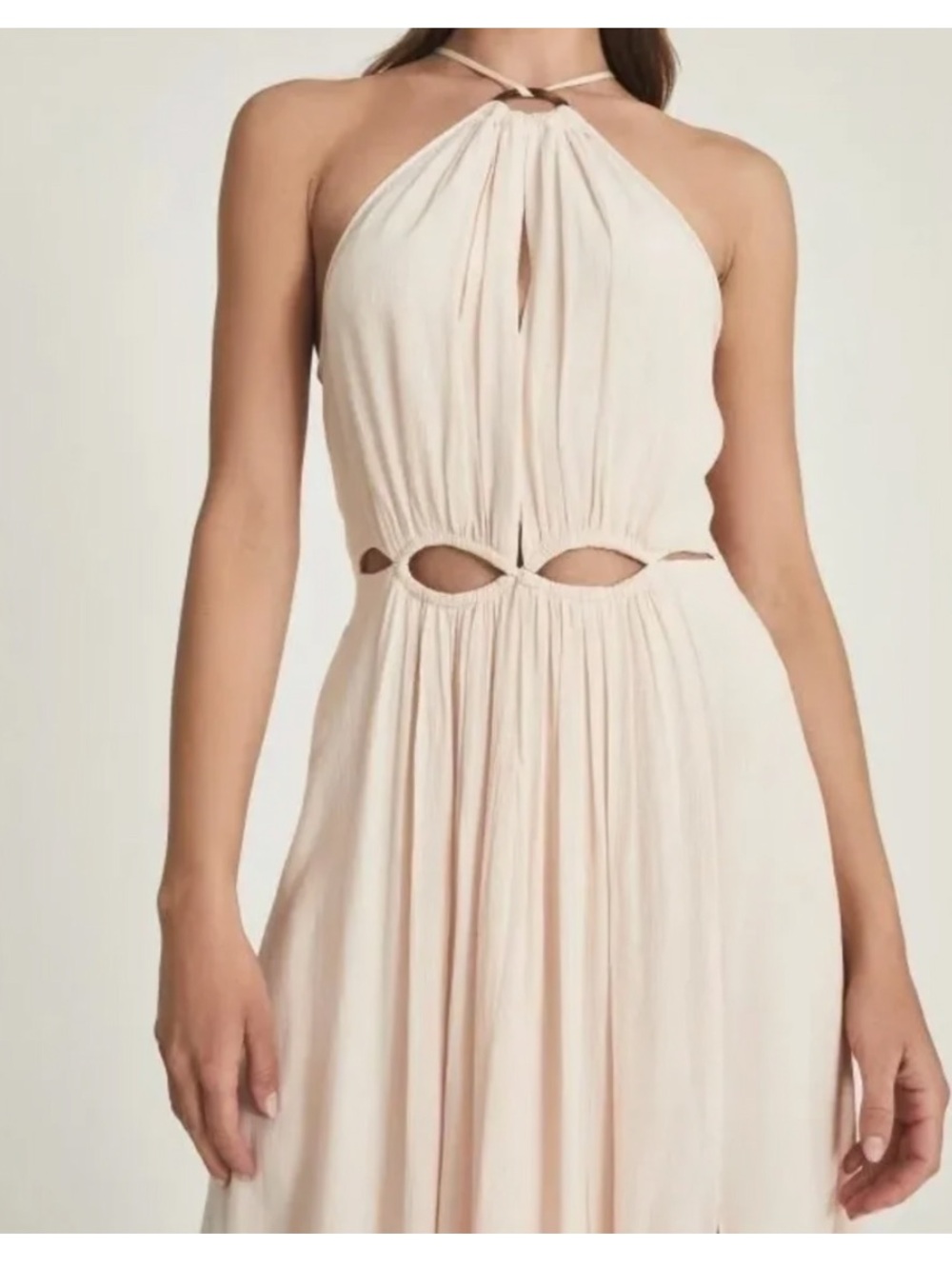 Reiss Cream Halter Maxi Dress with Cutout Waist